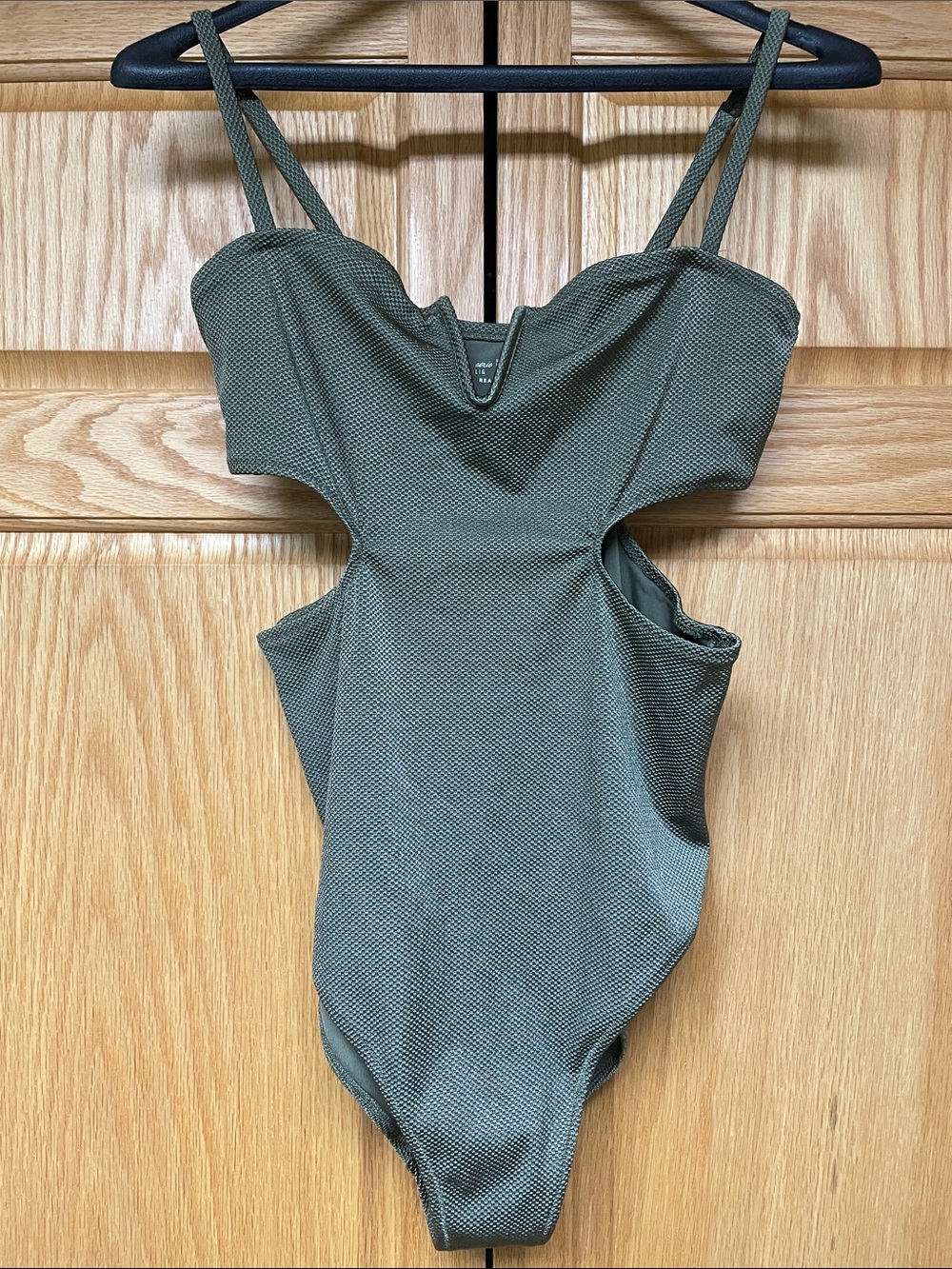 aerie Olive Green Textured Cutout One-Piece Swimsuit - Size Large